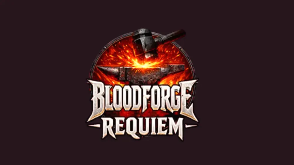 Tampilan visual slot Bloodforge Requiem dengan tema forge yang membara