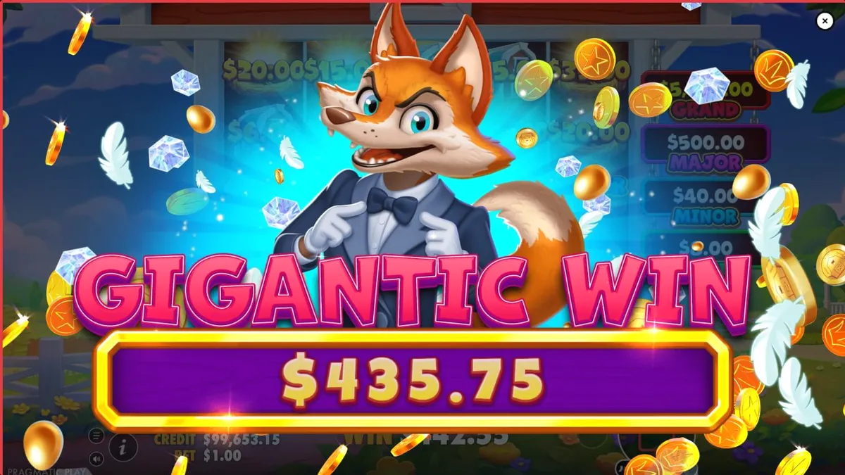 Tampilan visual slot Better Barn House Bonanza dengan karakter ayam dan rubah yang ceria