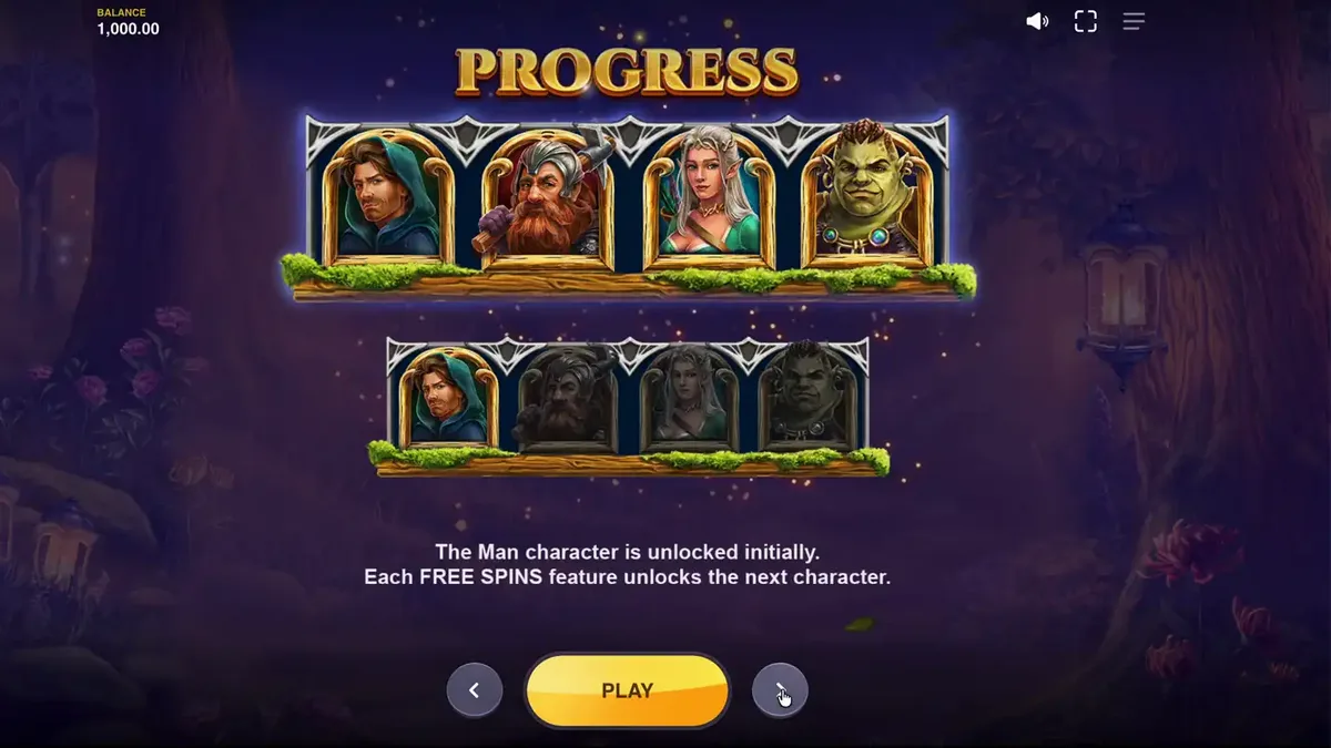 Tampilan visual slot Land of Riches dengan tema hutan fantasi yang mistis